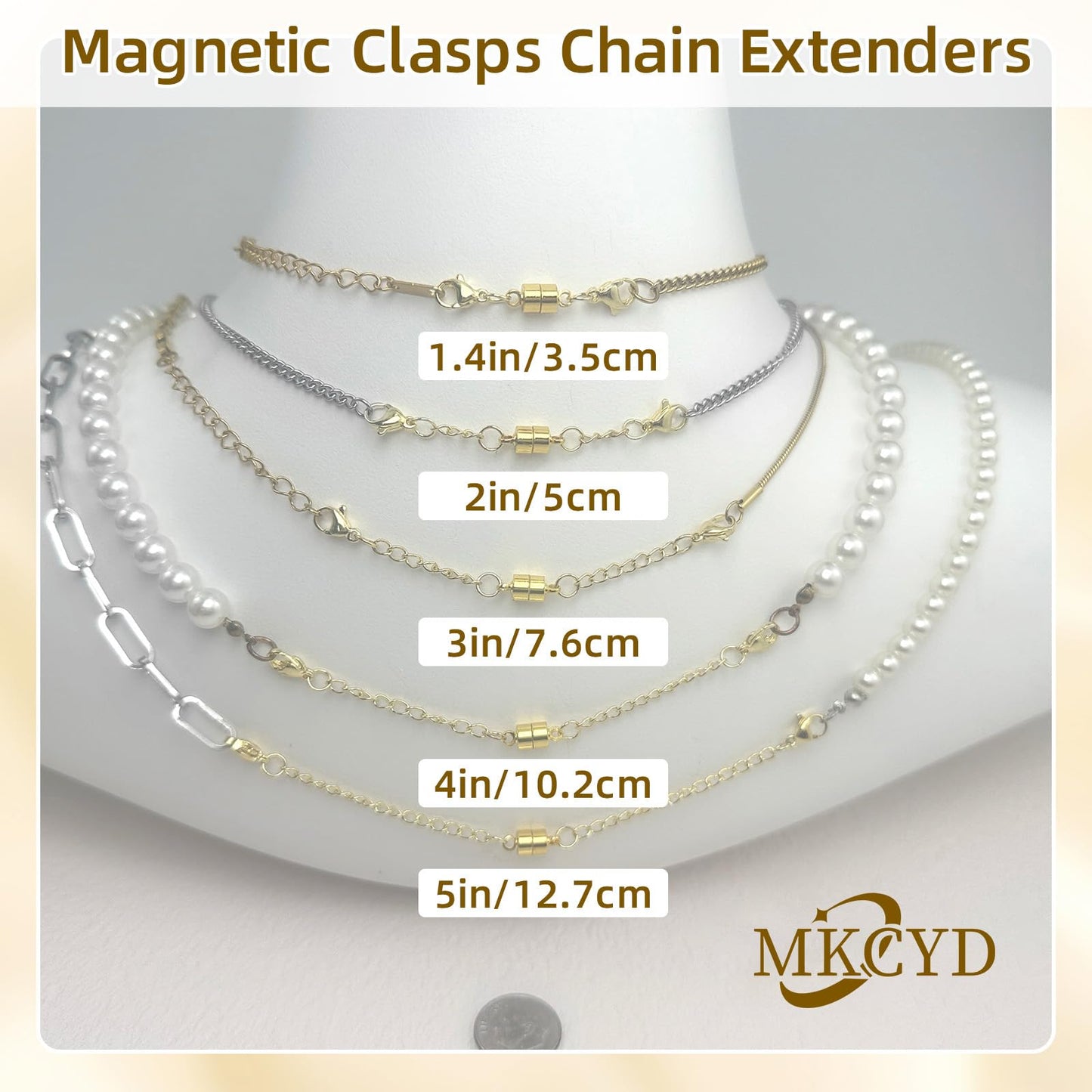 MKCYD Necklace Extender with Magnetic Clasps, Gold Magnetic Necklace Clasps and Closures with Necklace Extenders for Women
