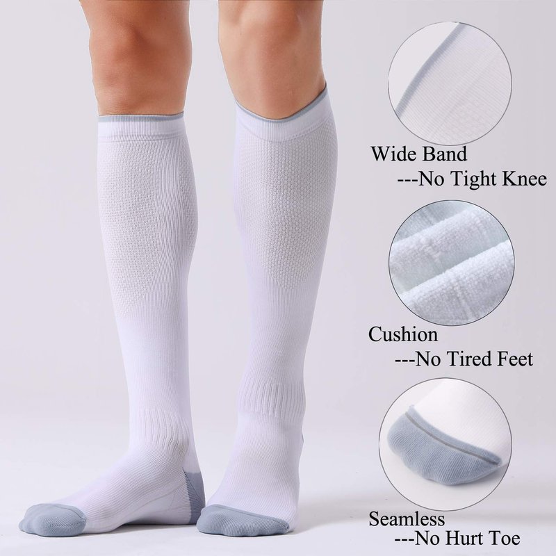 FITRELL 3 Pairs Compression Socks for Women and Men 20-30mmHg- Circulation and Muscle Support Socks for Travel, Running, Nurse, Knee High, Medical WHITE S/M