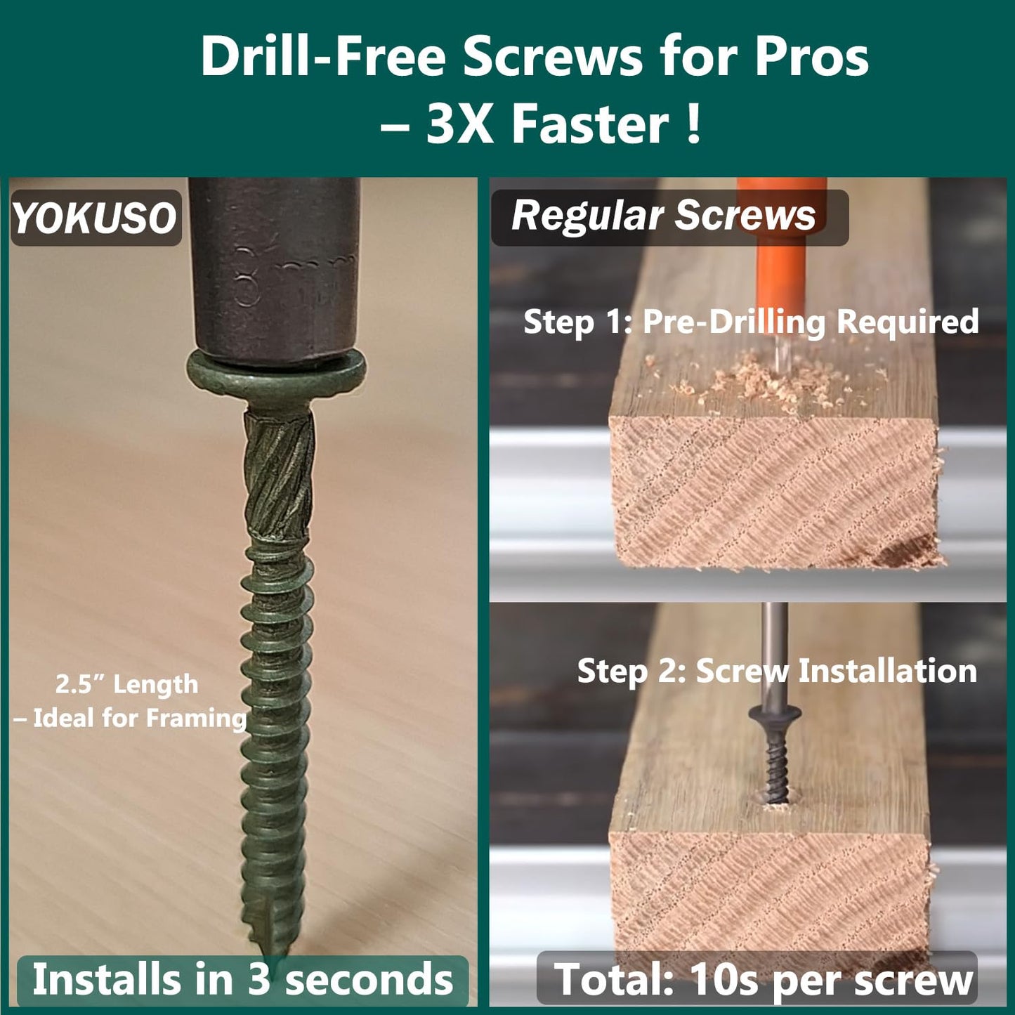 80PCS Timber Screws #14 X 10 Inch Heavy-Duty Green Coated, Exterior Lag Structural Wood Screws for Landscaping, Construction, Beams & Pole Barns, 1500-Hour Salt Spray Tested, Includes Hex Socket