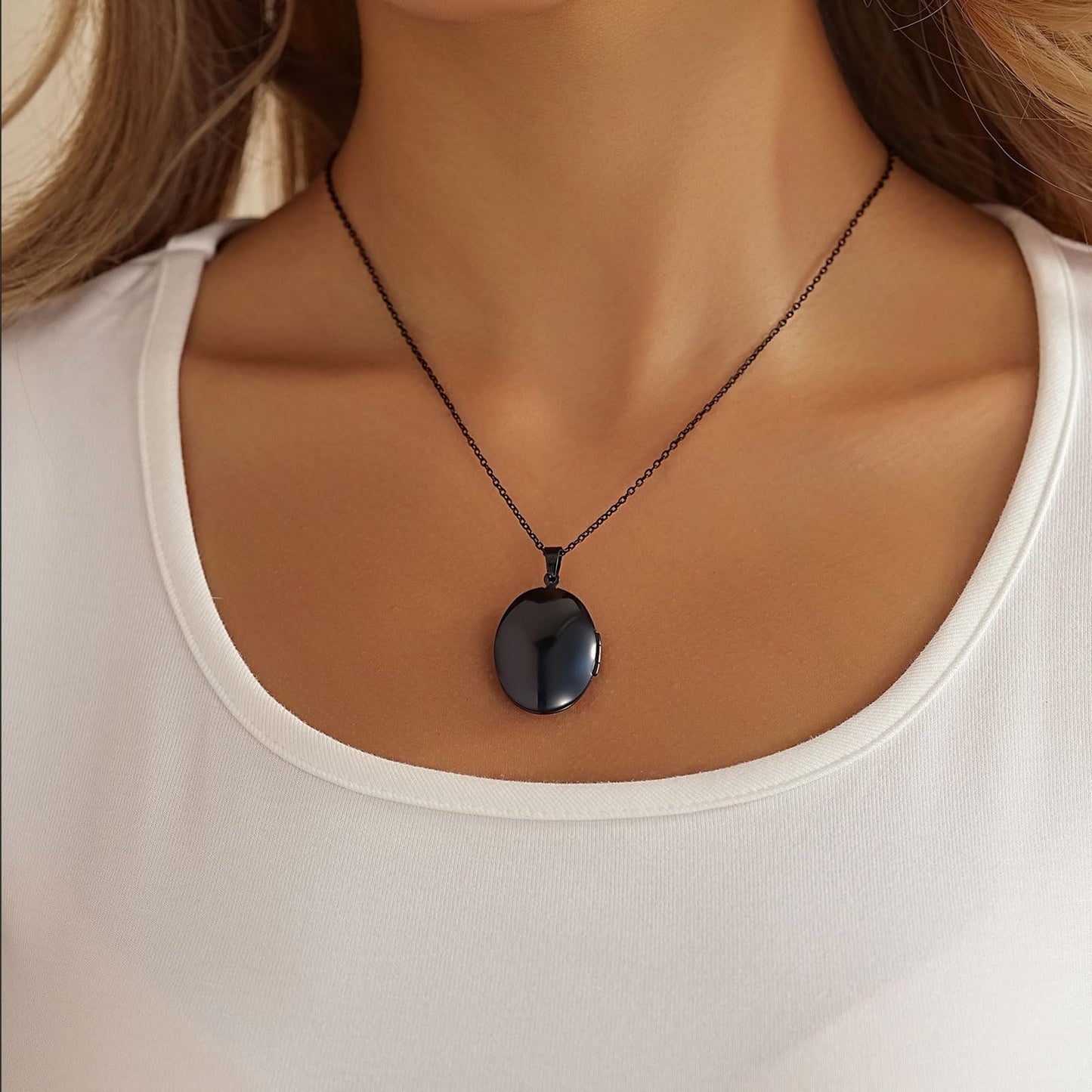 PHOCKSIN Black Oval Locket Necklace For Women Locket Necklace that Hold Pictures For Girlfriend Best Gifts for Birthday Mothers Day