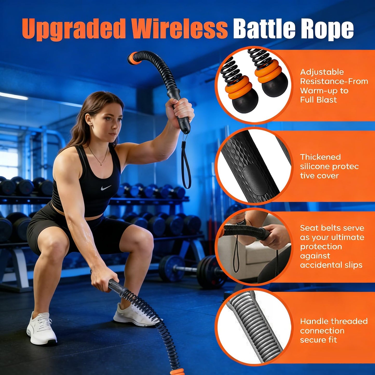 Weighted Ropeless Battle Ropes Adjustable Ropeless Battle Ropes for Home Gym Portable and Quiet Training Rope for Men & Women Exercise Rope for Core Strength with Poster and Storage Bag