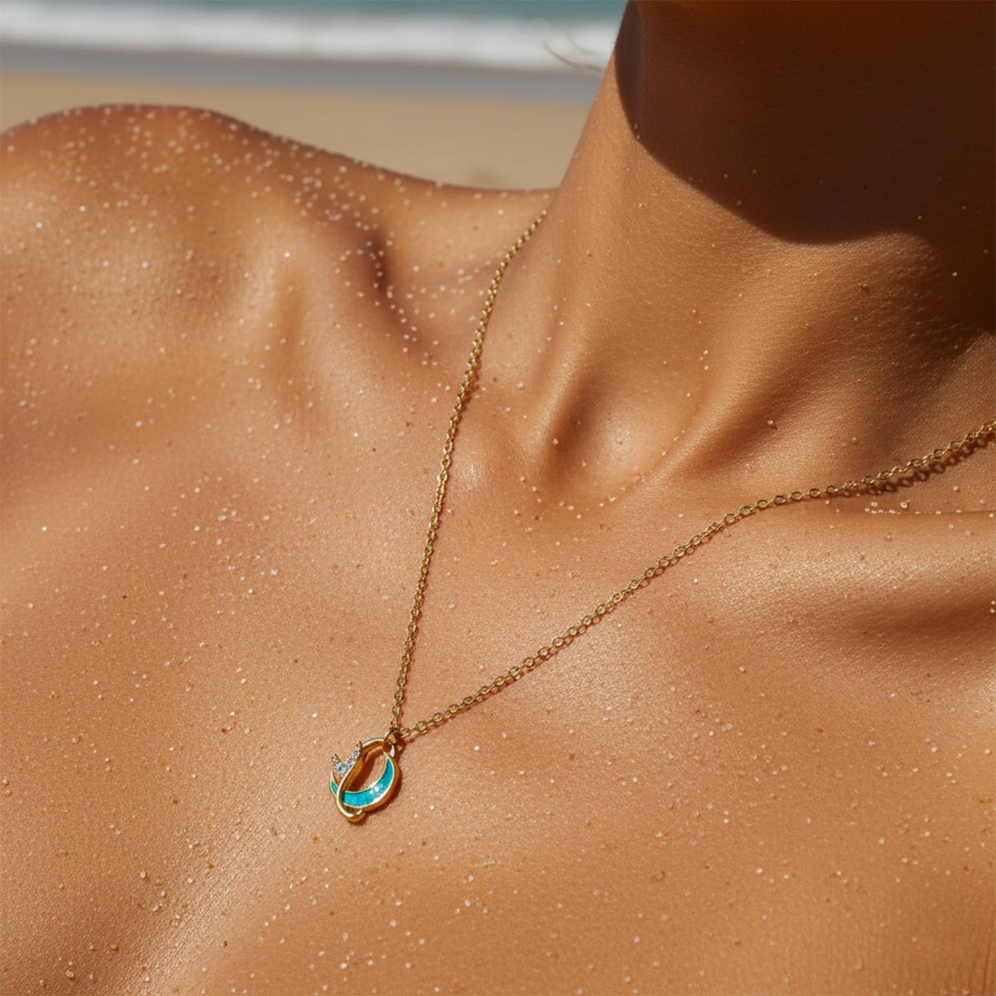 GLUBU Dainty 14K Gold Plated Moon & Fish Ocean Necklace for Women - Summer Beach Jewelry Charm Gift