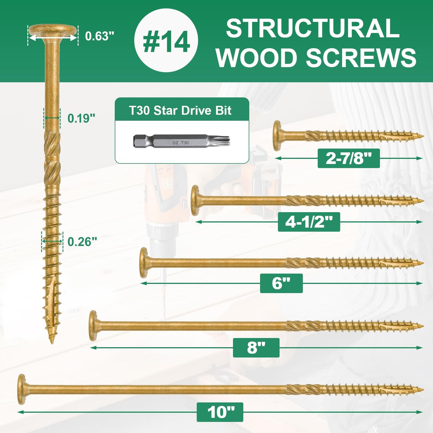 FMhotu 8 Inch Heavy-Duty Outdoor Deck Screws, 50Pcs Star Drive Decking Wood Screws, Rust Resistant Timber Screws for Timber/Log/Landscaping Wood (#14 x 8 Tan)