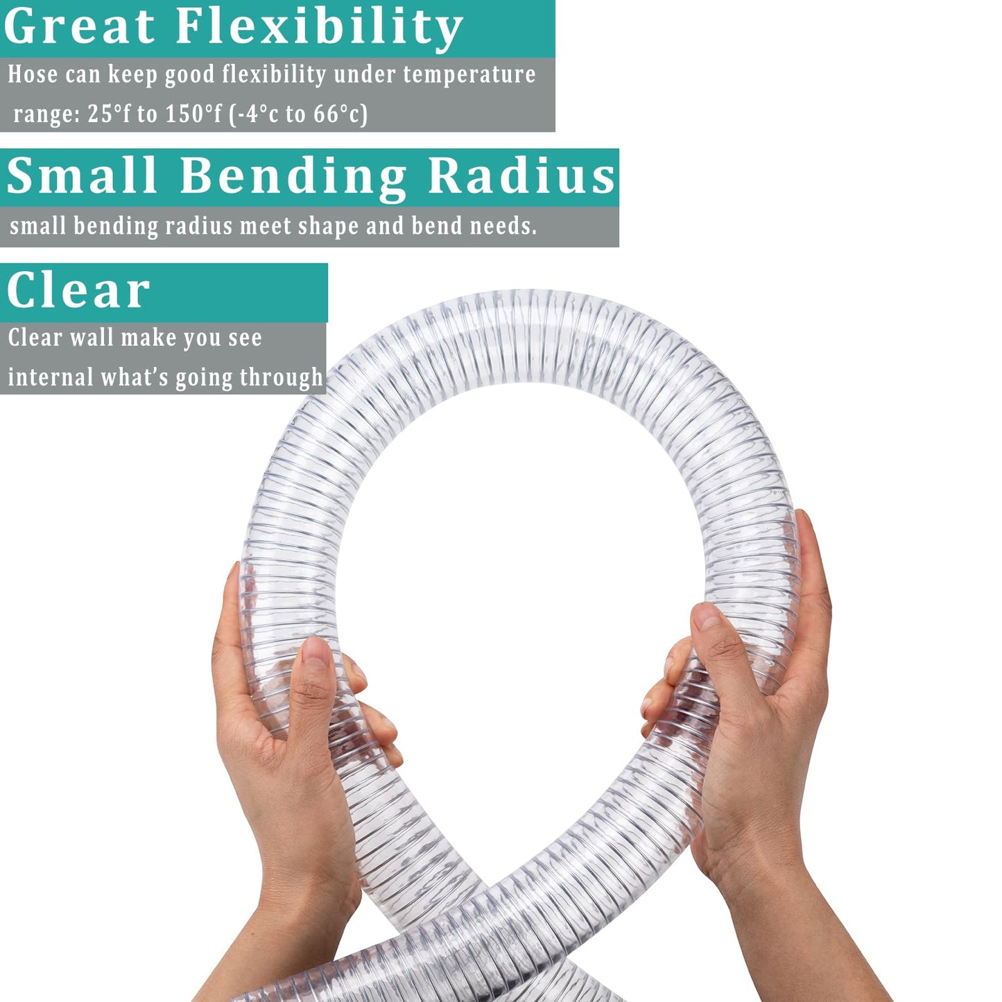 ZY-hosetube Wire Reinforced Hose 1" id - 25ft Clear Heavy Duty Suction Line Plastic Flexible Vinyl Tubing with Spiral Steel Wire, Drain Water Fuel Powder for Boat Marine Bilge Pump, with 2 clamps