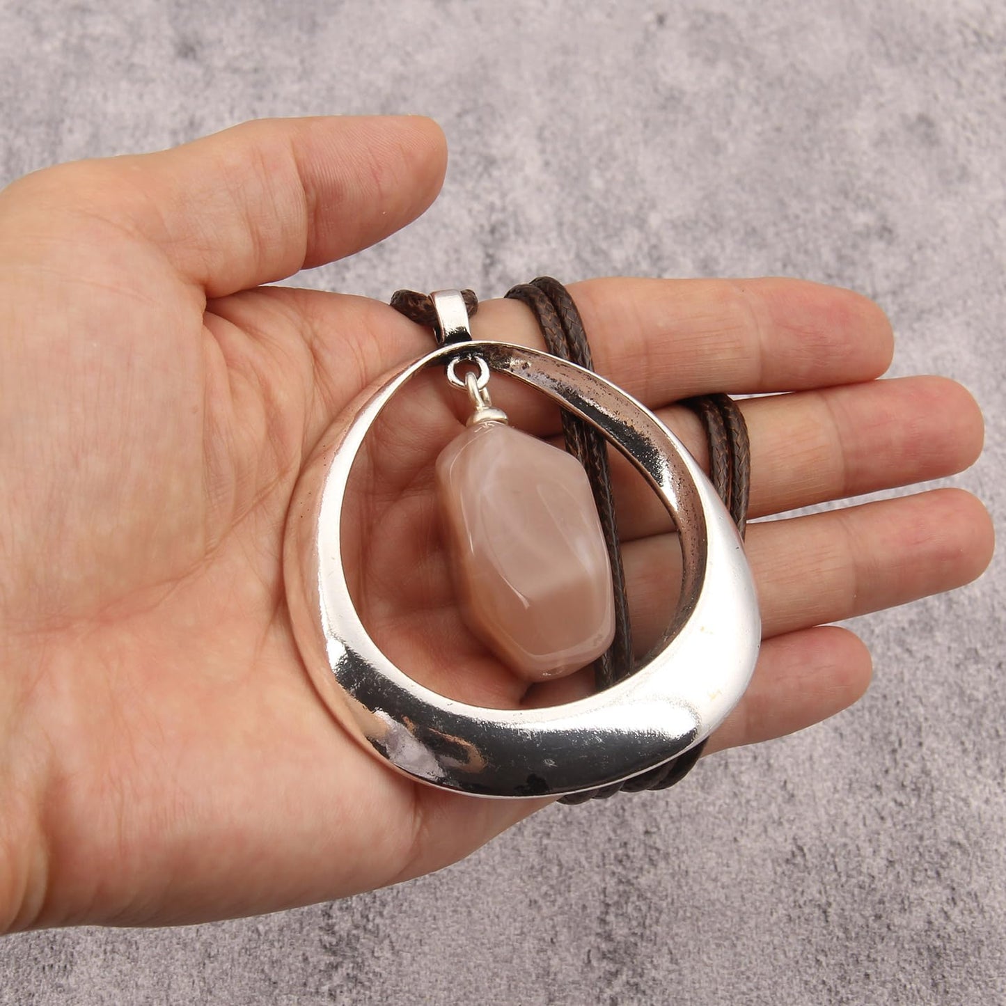 joymiao Vintage Boho Necklace for Women Long Chunky Bohemian Necklace with Silver Pendant Pink Stone Hippie Choker Jewelry