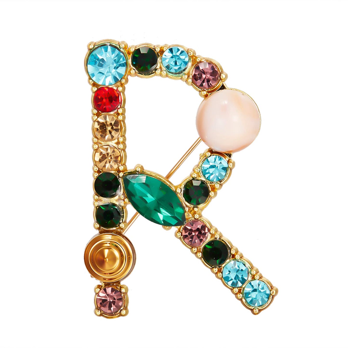 RINHOO Pearl Initial Brooch Pin Crystal A-Z 26 Alphabet Letters Brooch Colorful Enamel Breastpin Pin Jewelry for women Gifts (Gold-R)