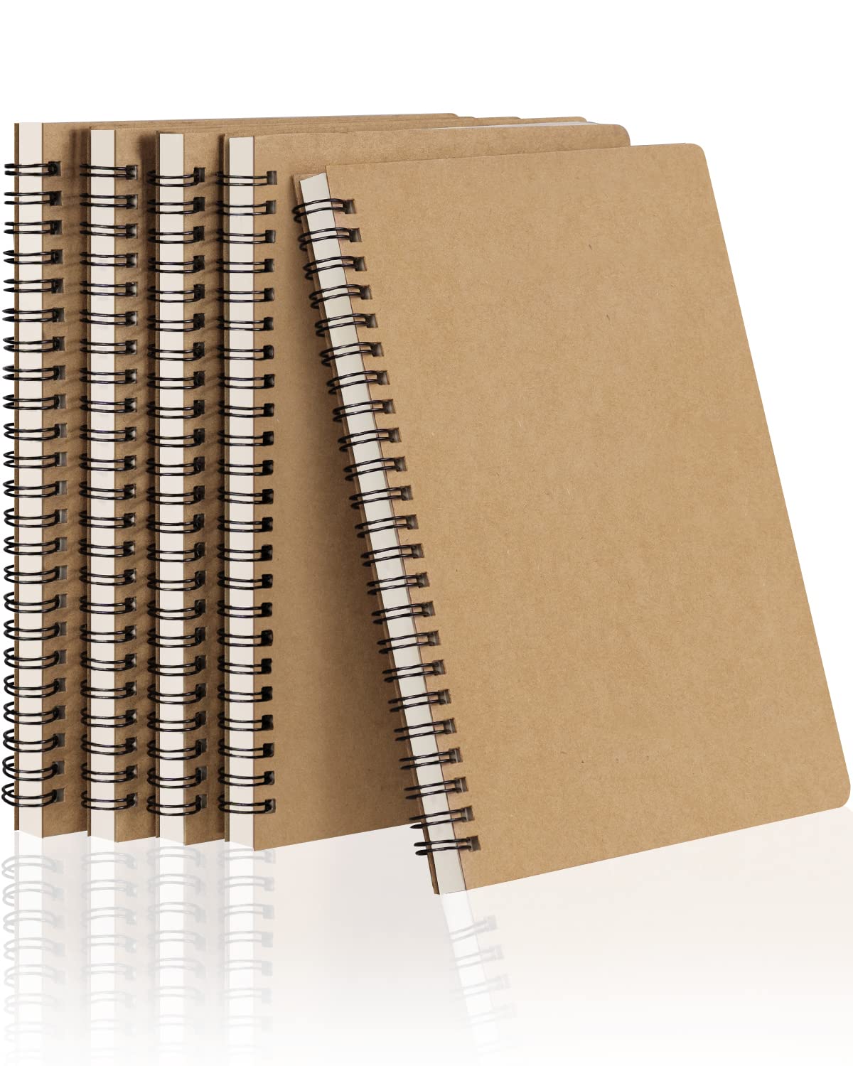 Dynta Spiral Notebooks A5 Lined 5Pcs College Ruled Journals Bulk Thick Paper for Work, Study, Notes Taking, Gifts 120 Pages/60 Sheets Kraft Brown