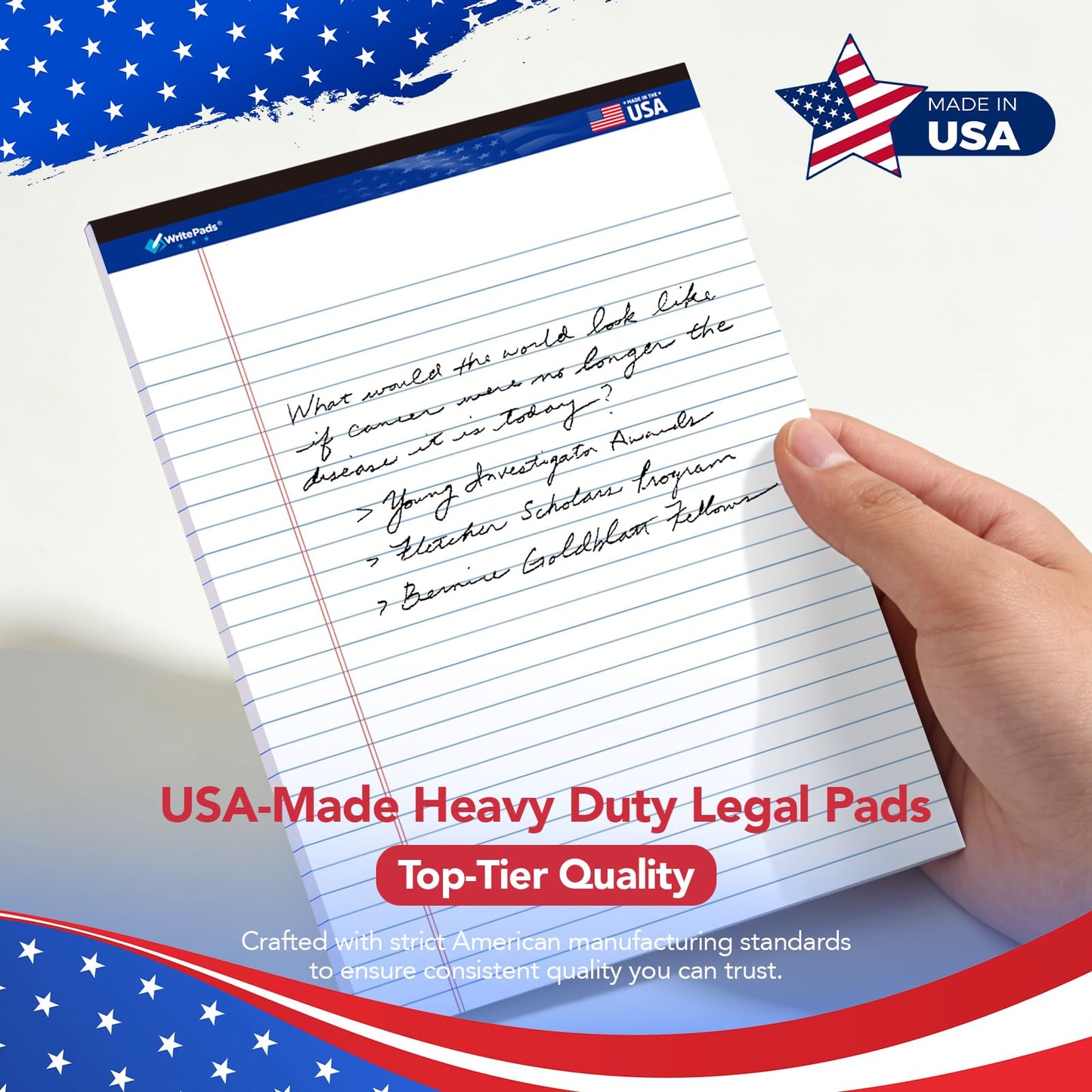 6 Pack Legal Note Pads Wide Ruled 8.5" x 11" Writing Pads (50 Sheets/Pad) White Recycled Paper Micro-Perforated Notepad Hard Back Notepads for Office & School Supplies - Made in USA