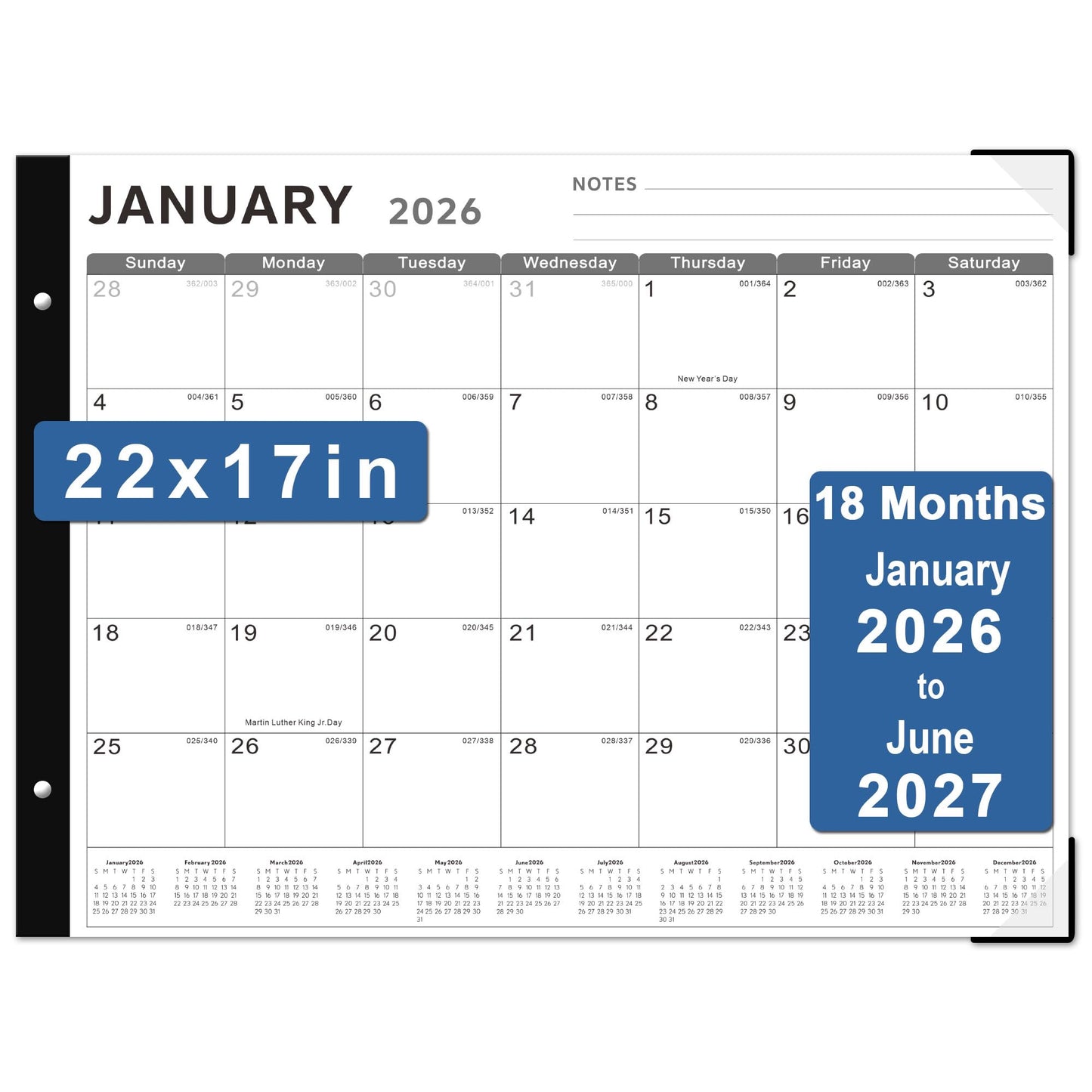 Desk Calendar 2026, KOPEESY 22" x 17" Large Desk Calendar, 18 Mouths From January 2026 to June 2027, Desktop Calendar with Notes and Thick Paper for Home, Office and School