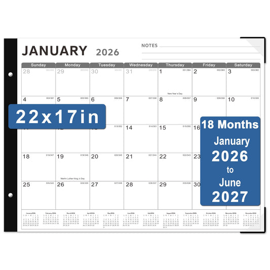 Desk Calendar 2026, KOPEESY 22" x 17" Large Desk Calendar, 18 Mouths From January 2026 to June 2027, Desktop Calendar with Notes and Thick Paper for Home, Office and School