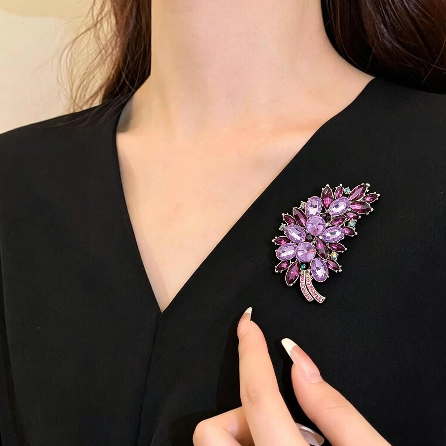 Yaximhozz 2pcs Rhinestone Brooch Pin for Women Dress Elegant Stylish Crystal Brooches Fashion Accessories Pins Lapel Boutonniere Ideas Wedding Christmas Birthday Jewelry Easter Gift (23 Purple flowers)