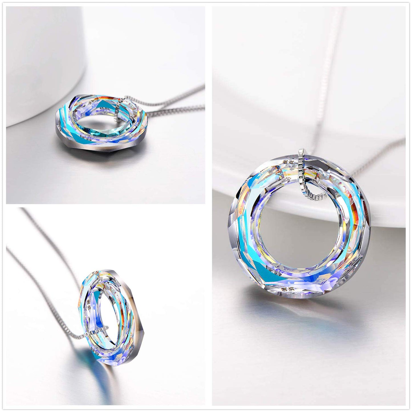 AOBOCO Holiday Gifts for Women with Austrian Crystal Simple Dainty Circle Pendant Necklace Chic Women Jewelry Sterling Silver Chain Mothers Day Gifts for Mommy
