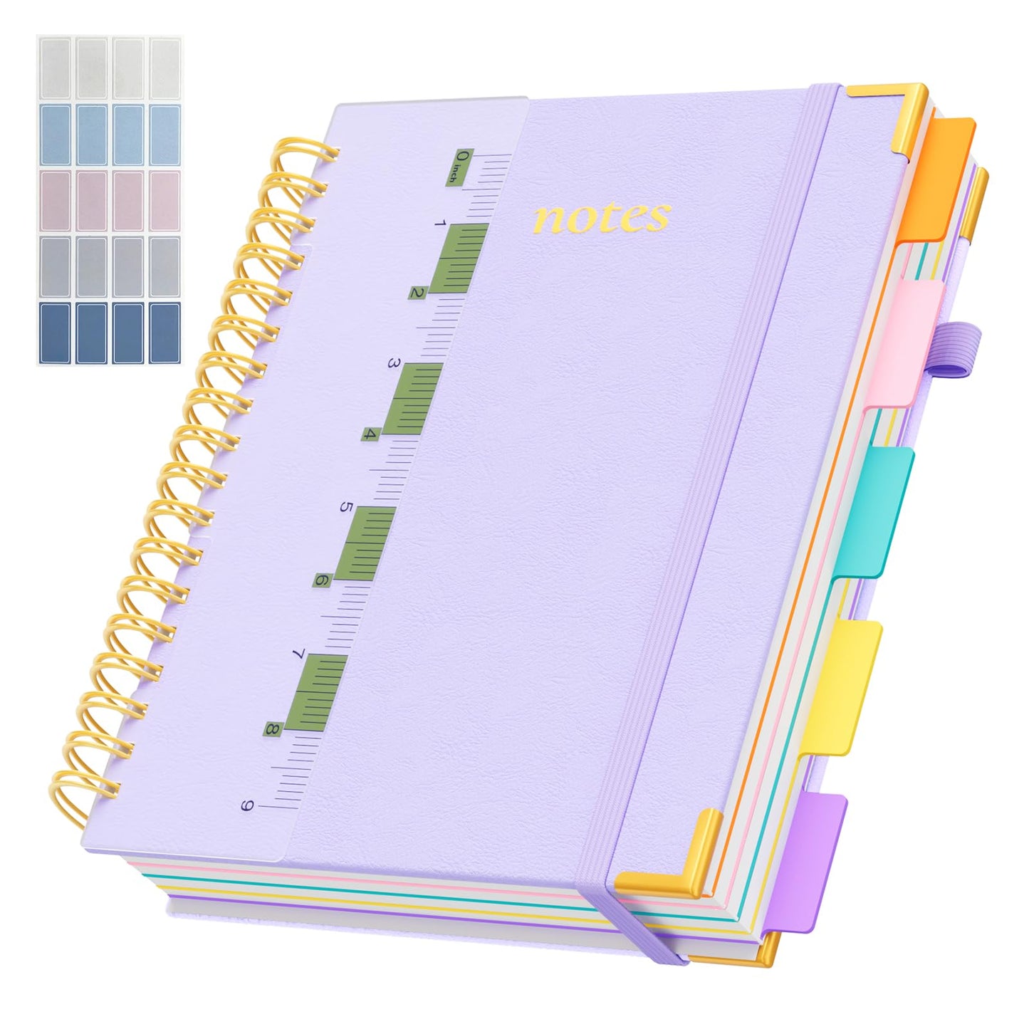 XYark Line Hardcover Spiral Notebook with Removable Dividers Tabs & Ruler, 5 Subject Notebook College Ruled, 300 Page, Large 8"x10" B5 Notebooks for Work School, Lined Journal for Women & Men, Light Purple