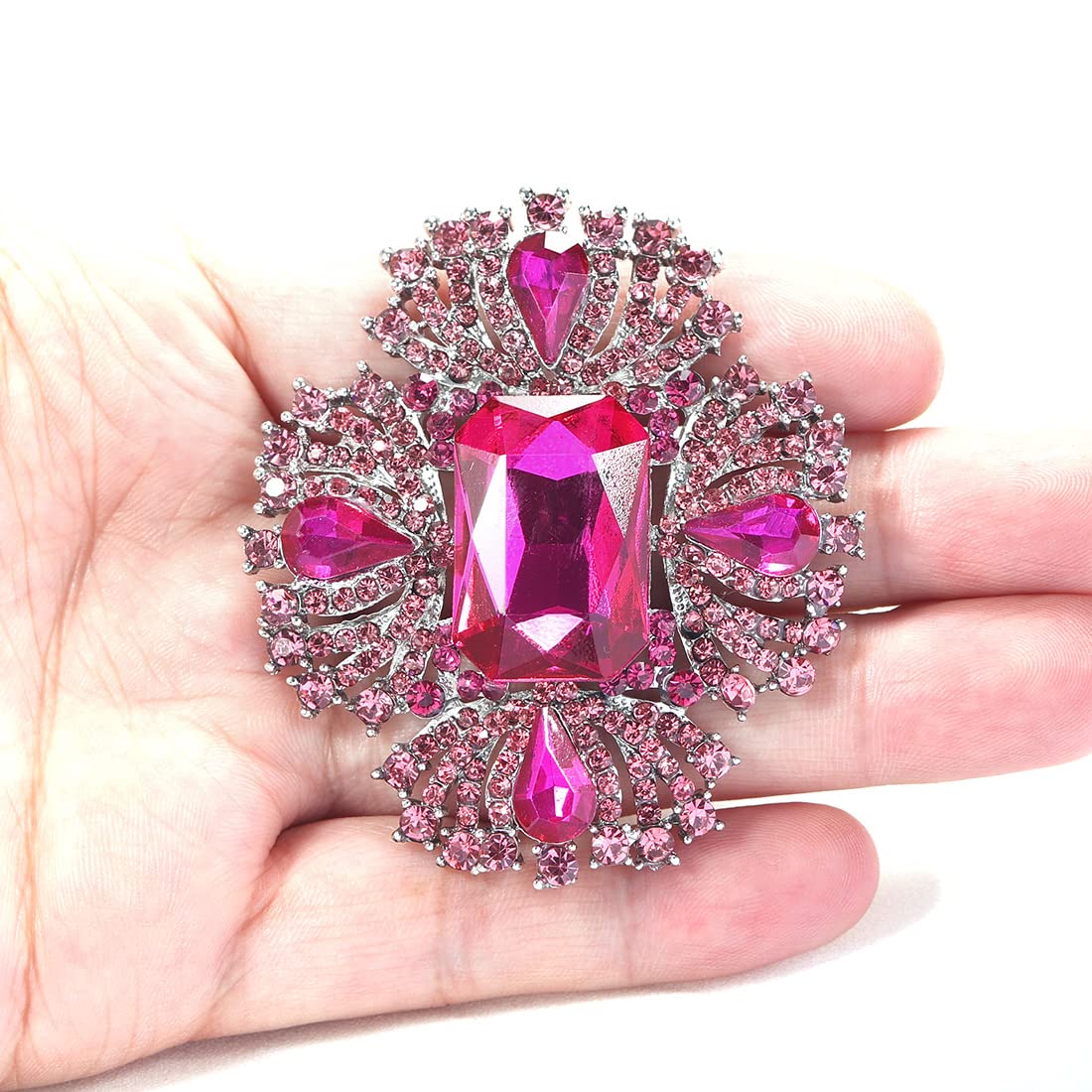 YOQUCOL Vintage Rose Red Austrian Crystal Rhinestone Cross Flowers Shaped Brooch Pin Elegant Jewelry For Women