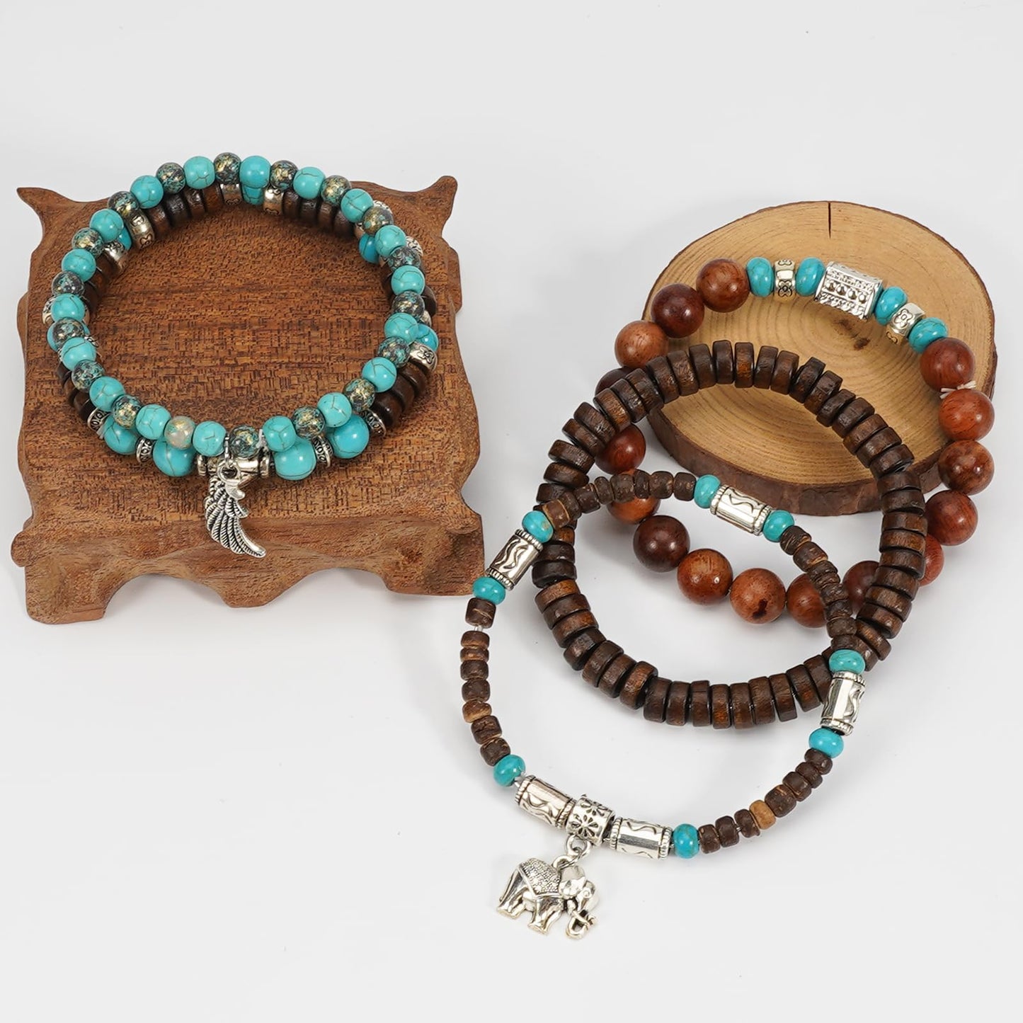 Briutn Bohemian Multilayer Bracelets Wood Beaded Retro Stretch Bracelet for Women Men