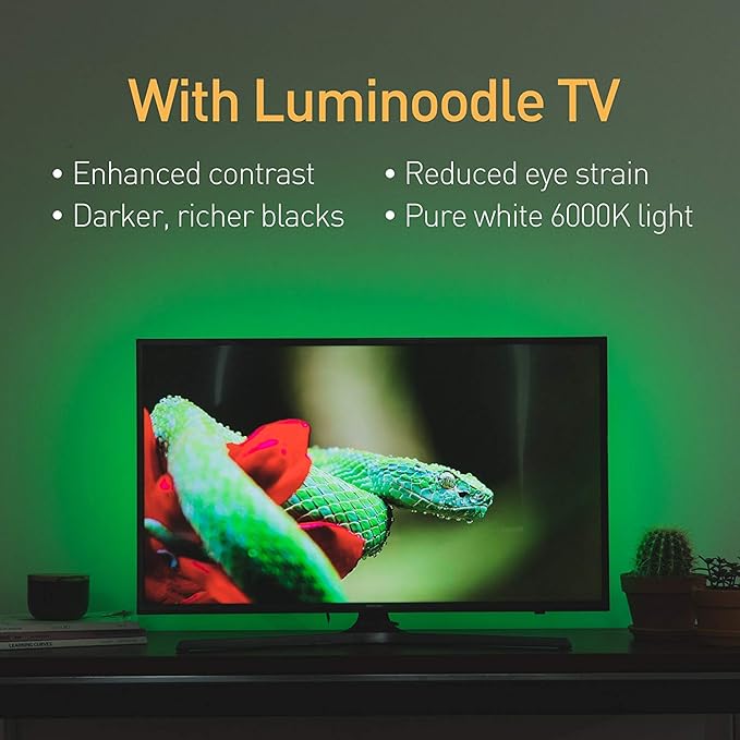 Luminoodle Color Bias Lighting, USB TV and Monitor Backlight LED Strip Lights Kit with Dimmer, Remote - 6.6 ft for 24" to 60" TV - Medium