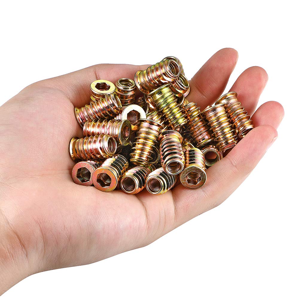 PGMJ 200 Pcs Threaded Inserts for Wood - Metal Screws Assortment Hex Socket Drive 1/4 "- 20 Nut Inserts, Bolt Fastener Connector Wood Embellishments for Furniture (1/4"-20x20mm)