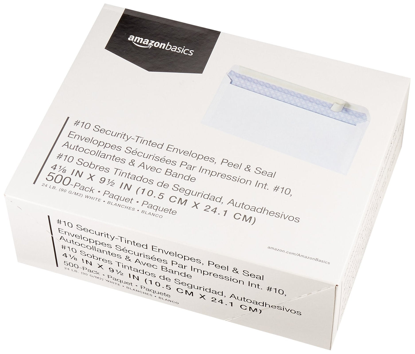 Amazon Basics #10 Security-Tinted Self-Seal Business Envelopes for Documents, Privacy, Home & Office, White, 500-Pack