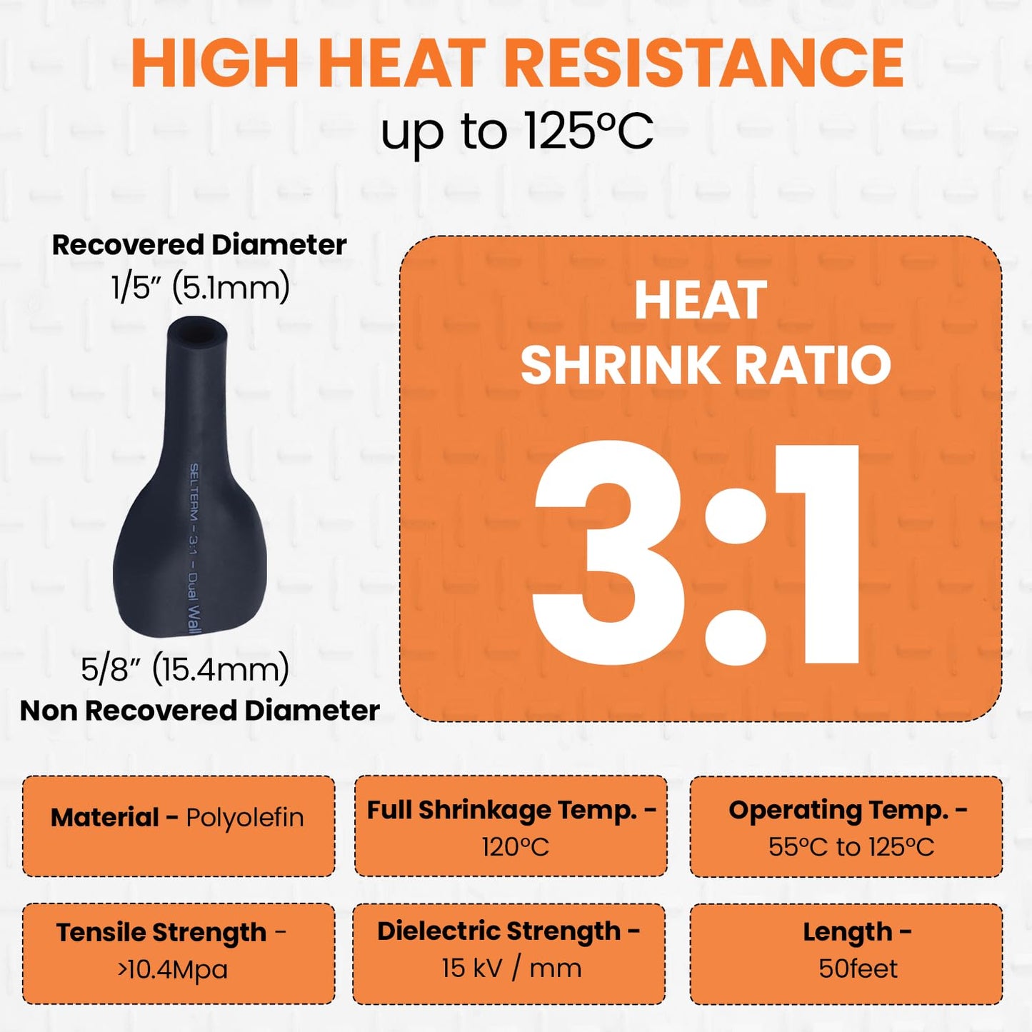 SELTERM 5/8" Black [50 Feet] Marine Grade Heat Shrink Tubing Roll, 3:1 Ratio Dual Wall Adhesive Lined Waterproof Heat Shrink Wrap Tube, for Battery Cable Lugs Wire Terminals Connectors