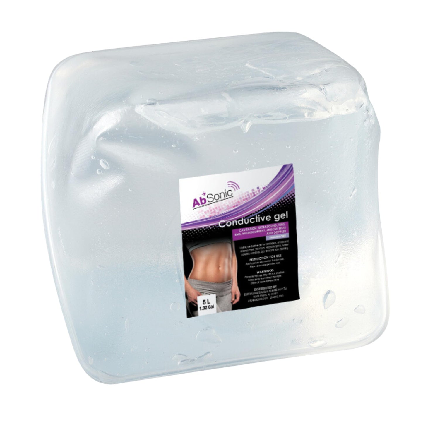 Absonic Clear Conductive Gel for Ultrasound, Cavitation Machine, Laser Hair Removal & RF Devices – Body Sculpting Gel 5 Liter (1.3 Gallon) Bulk Refill – Paraben-Free, Hypoallergenic