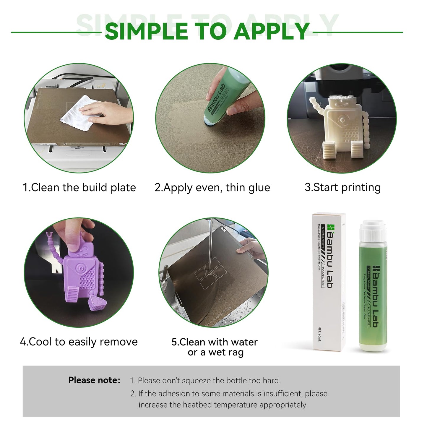 ENOMAKER Bamboo Lab 3D Printer Bed Adhesive,3D Print Glue for Hot Bed,Avoid Warping for Printing ABS,PLA,PETG,TPU on Various Build Plate with Stronger Adhesion,No Residue, Durable than Glue Stick-60ml