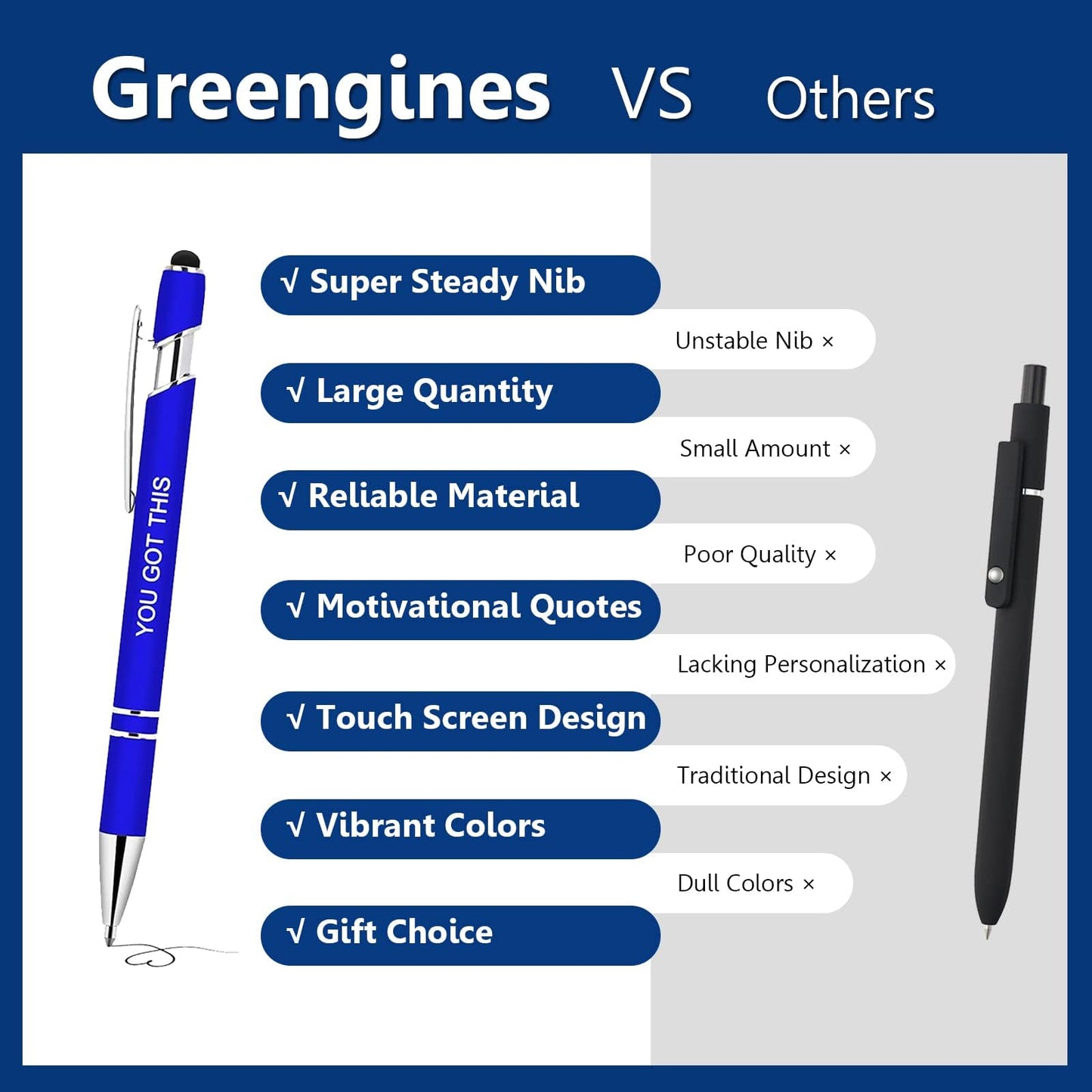 Greengines 100 Pcs Inspirational Pens - Motivational Ballpoint Bulk Pens with quotes Stylus Tip Gifts for School Coworkers Office Supplies Black Ink
