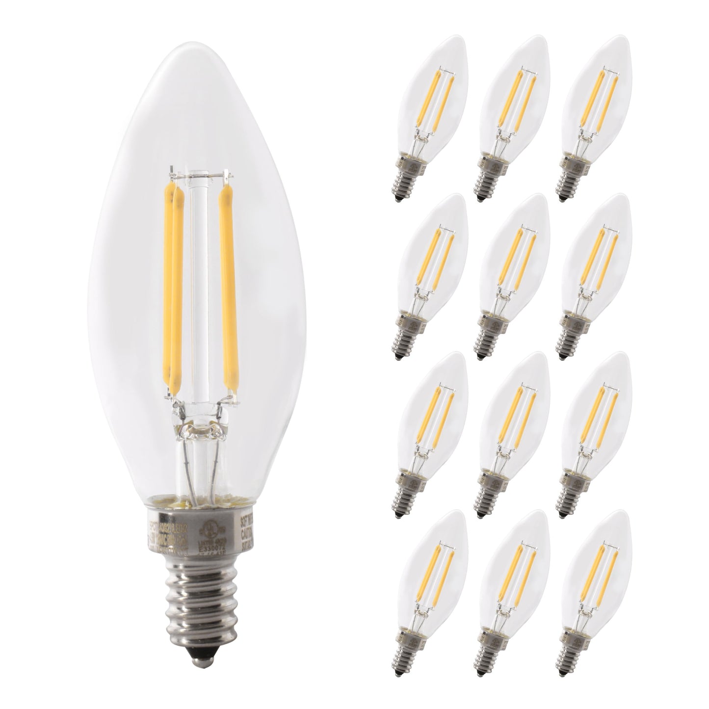 Feit Electric LED Candelabra Light Bulb, 100W Equivalent, Dimmable, E12 Base, 5000K Daylight, B10 Filament Torpedo Tip Decorative Lighting Bulbs, 13-Year Lifetime, BPCTC100950CAFIL/2/6, 12 Pack