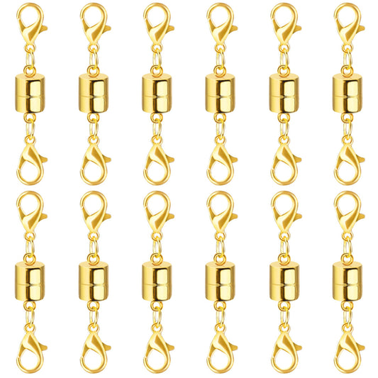 SUTQIGUI Magnetic Necklace Jewelry Clasps and Closures with Double Lobster Clasp, 14K Gold Magnetic Jewelry Clasps for Necklaces, Bracelet Necklace Extenders for Women (12PCS)