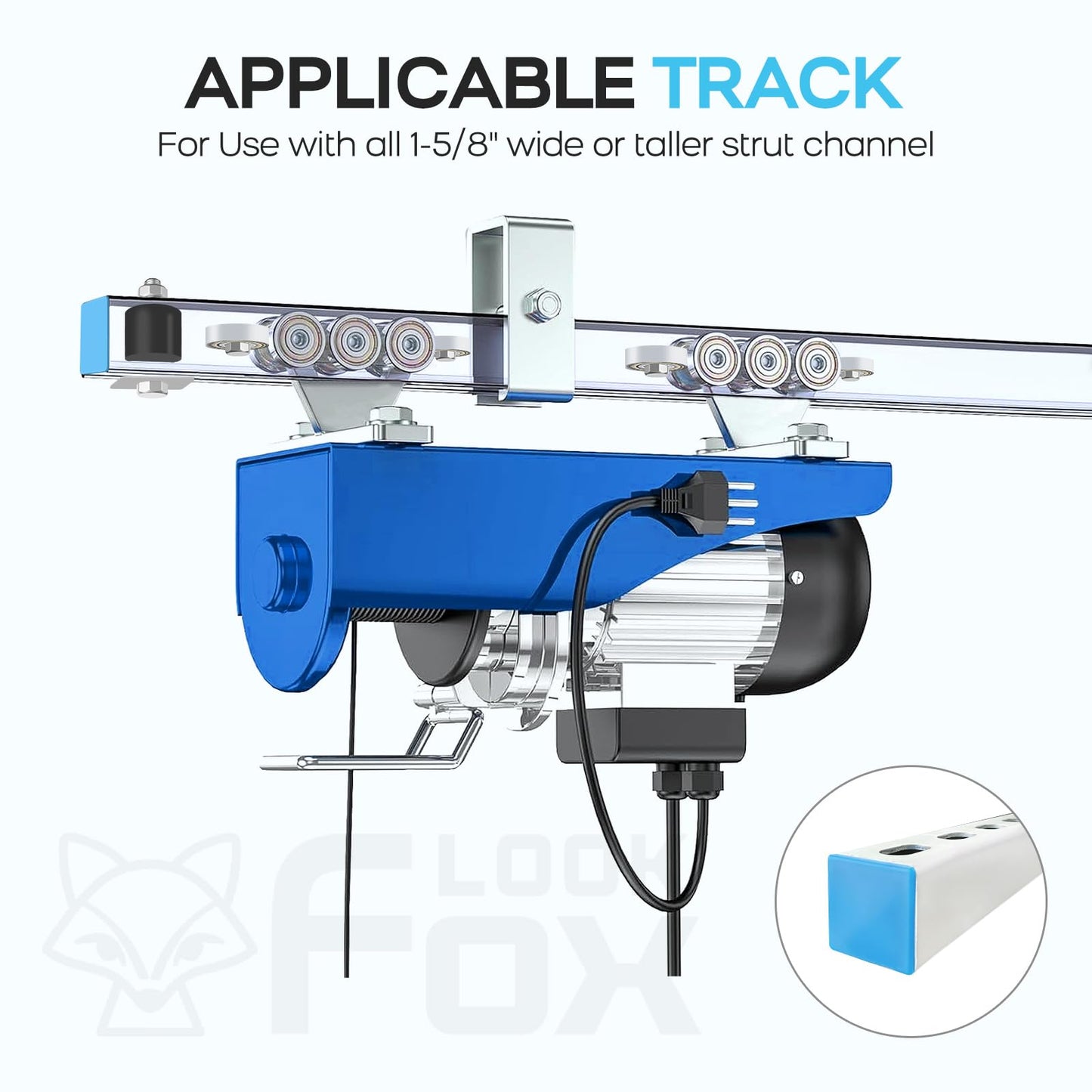 LookFox 6+2 Wheel Unistrut Trolley with Limiter, Hoist Trolley Kit for Electric Hoist, Anti-Lock & Anti-Fall, for All 1-5/8" Wide or Taller Strut Channel, for Garage/Workshop Silent Systems (4pack)