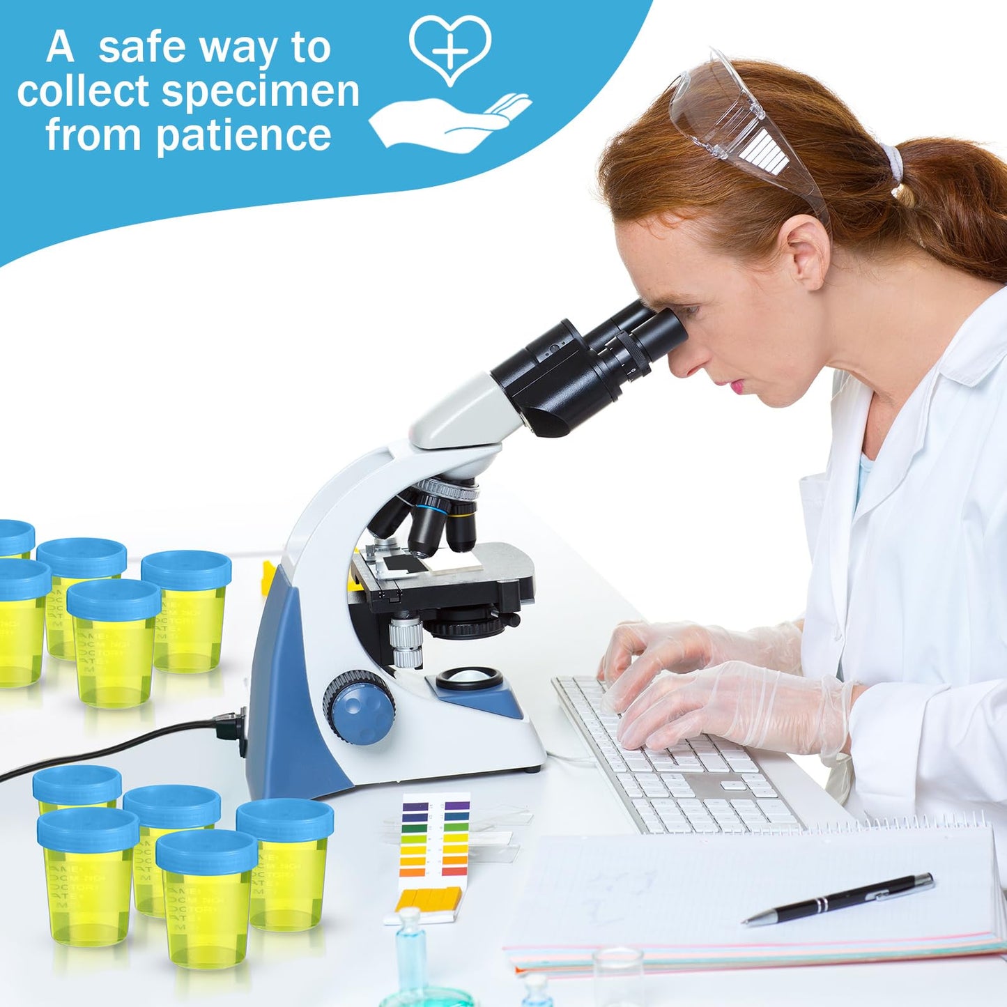 Geiserailie 200 Pcs Disposable Specimen Cup Urine Pee Cups for Testing 4oz Specimen Container with Leak Proof Screw on Lids for Safe Urinalysis Pee Stool Sample Collection Analysis (Blue)