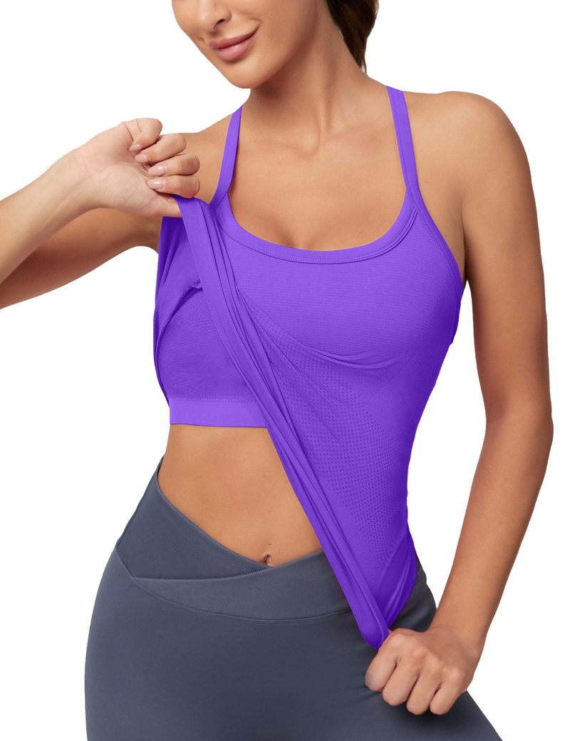 MathCat Workout Tank Tops for Women with Built in Bra, Sleeveless Gym Tops Seamless Racerback Athletic Yoga Shirts Purple