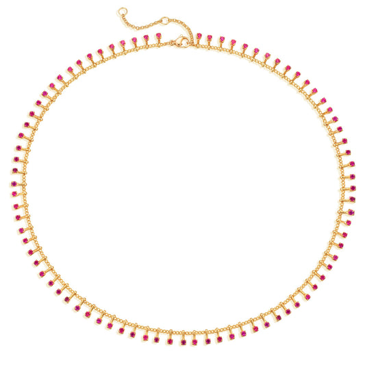 MTMY Beaded Necklace for Women 14K Gold Plated Dainty Colorful Beaded Pearl Choker Necklace Delicate Boho Choker Necklace Jewelry Gift (Rose)