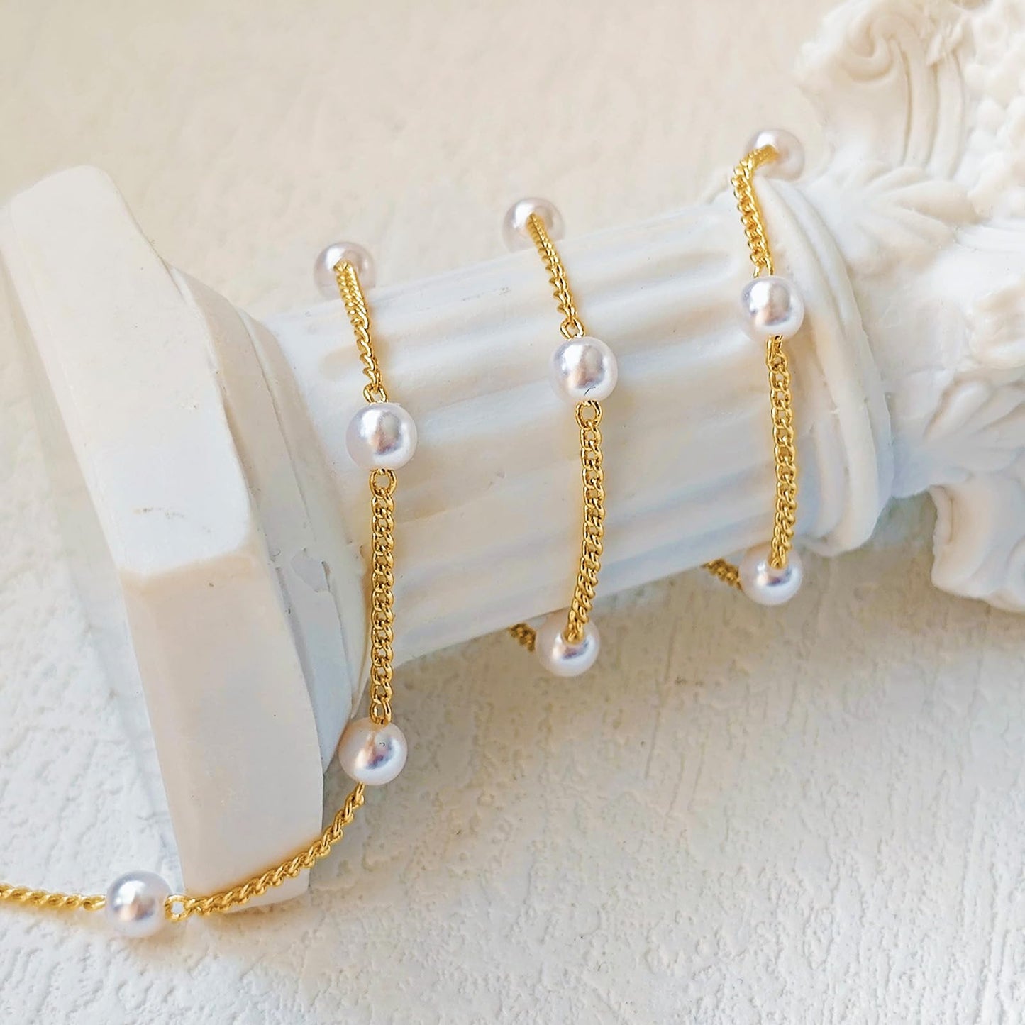 OGD Pearl Necklace for Women Trendy 14K Gold Plated Dainty Satellite Choker Handmade Delicate Wedding Pearl Strand Gold Pendant Necklace Simple Cute Jewelry Gifts for Women