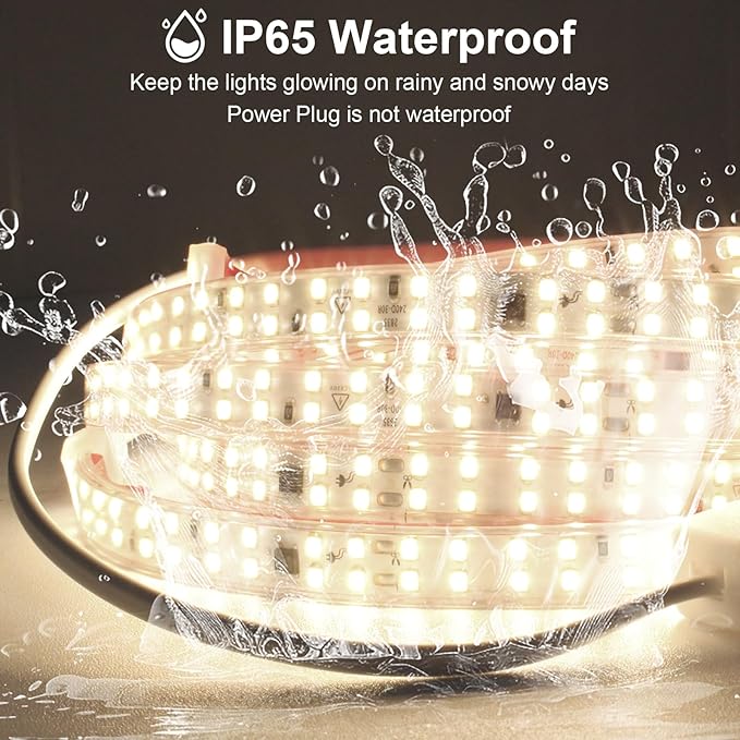 LED Rope Lights AC 110V LED Strip Lights Outdoor Waterproof 32.8ft 240LEDs/m 4000K White Lightings IP65 Cuttable Tape Lights for Indoor Closet Kitchen Cabinet Lights