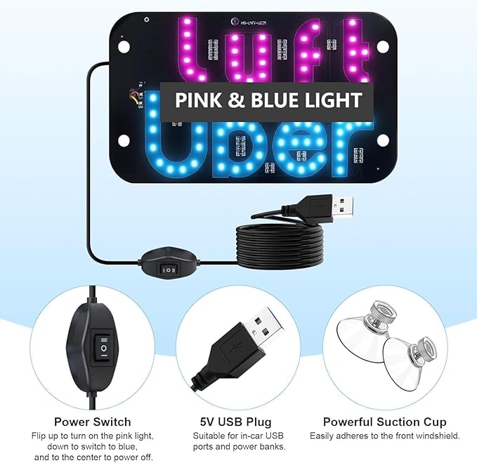 Car Window Light Up Signled Light Sign for Car,USB LED Light Signal for Drivers,Glow Sign for Vehicle Dash,Applicable to All 5v Cars, Such As Cars, Trucks, Suvs, Rvs and Other Models (Pink+Blue)