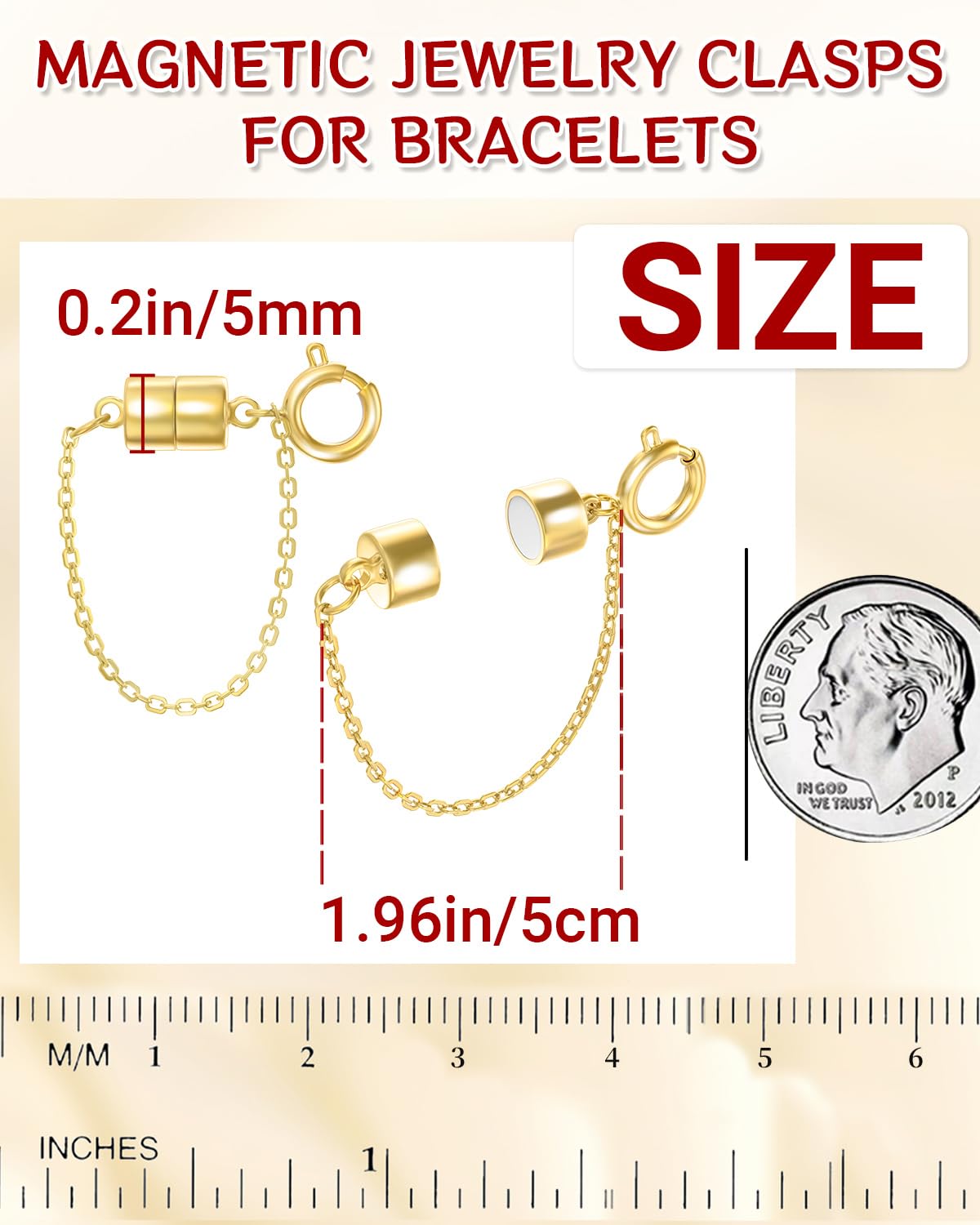 MKCYD 8Pcs Magnetic Bracelet Clasps and Closures with Safety Chain Never Fall Gold Bracelet Extender Converter Magnetic Clasps for Women