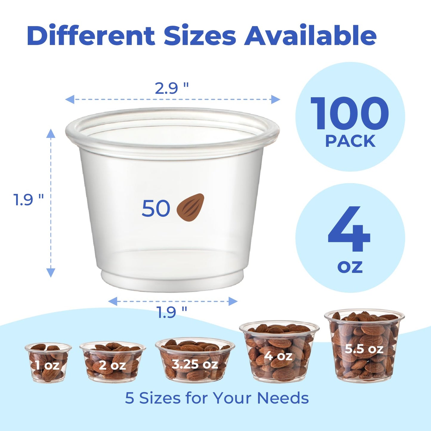 Fit Meal Prep 2500 Pack 4 oz BPA Free Condiment Cups No Lids, Disposable Jello Shots Containers, Small Dipping Sauce Cups, Plastic Ramekins in Bulk, Stackable Souffle Cups for Sample, Portioning