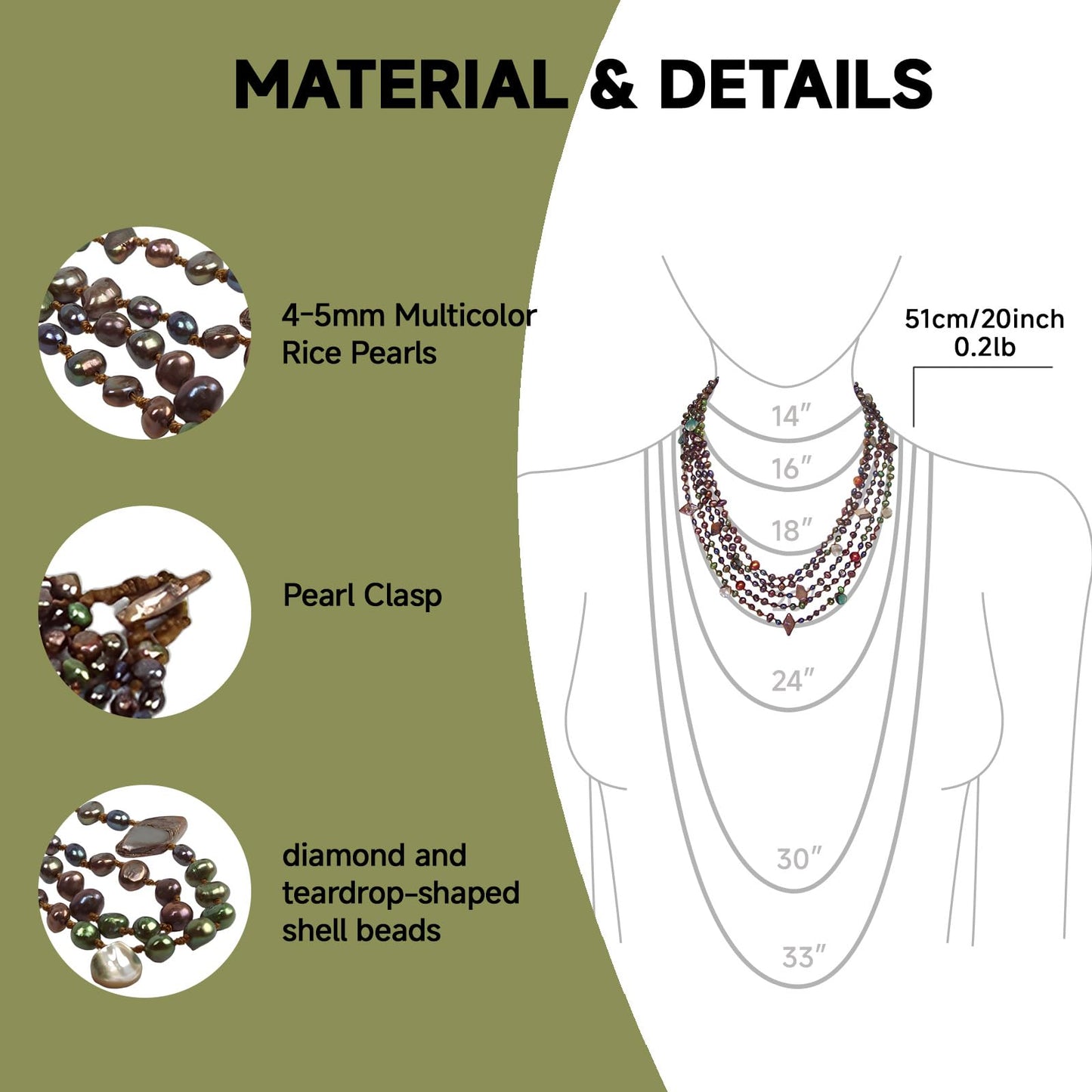 IPEARL Handmade Freshwater Pearl Necklace for Women - Elegant 20-inch Long Adjustable Real Pearls Strand with Vintage Beaded Charms Baroque Pearl Luxury Jewelry Gift
