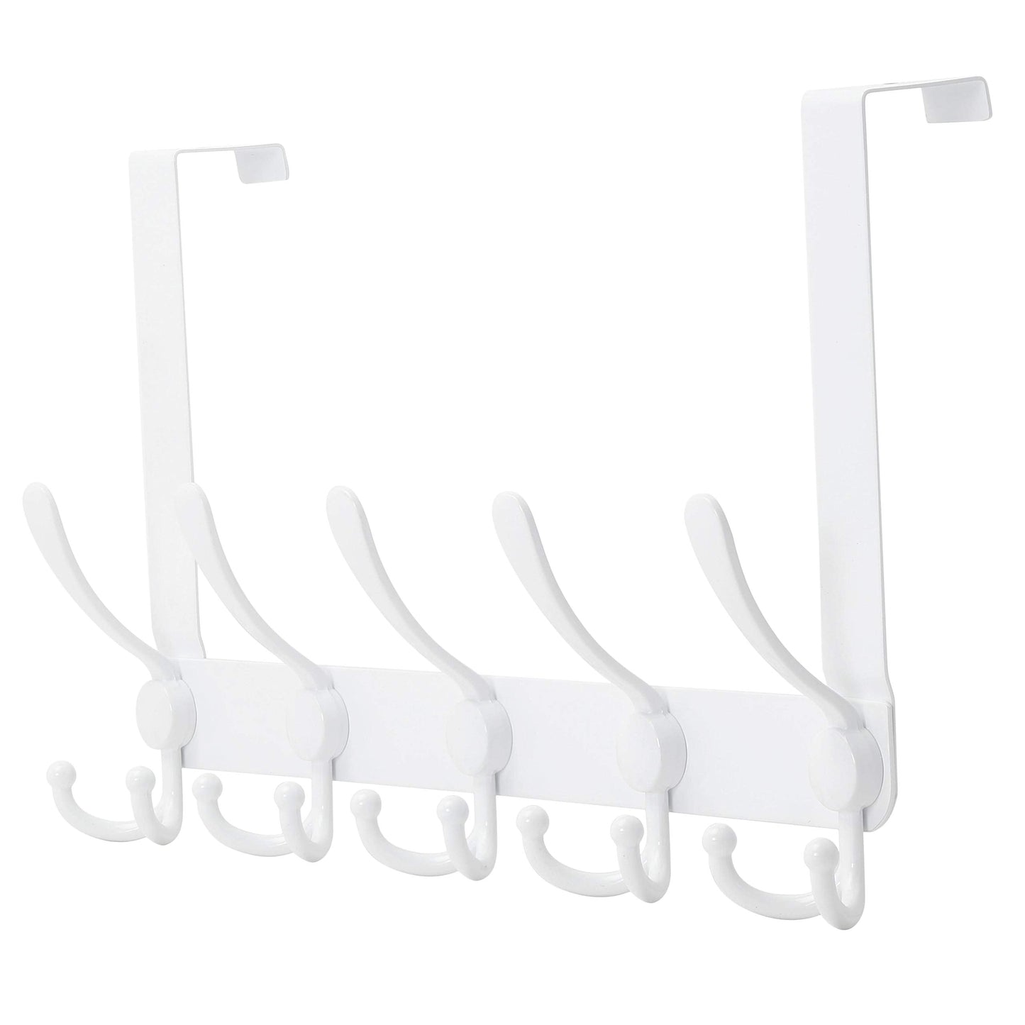 Dseap Over The Door Hook Hanger - Fits 1 3/8" to 1 3/4" Standard Doors | 5 Tri Hooks Heavy Duty Towel/Coat Rack | Door Organizer for Clothes, Jackets, Hats, Towels, White