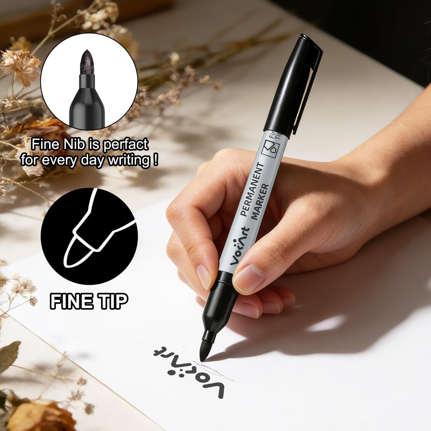 VOKART Permanent Markers Bulk, 150 Pack Black Permanent Markers, Thin Fine Point Tip for Office & Moving Supplies, Quick-Dry & Waterproof Ink Marker Pens for Moving Boxes, Labeling & Industrial Use