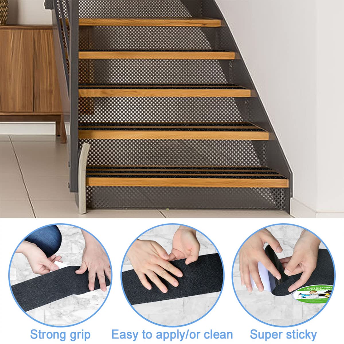Yorwe Anti Slip Tape, High Traction,Strong Grip Abrasive, Not Easy Leaving Adhesive Residue, Indoor & Outdoor (4" Width x 190" Long, Black)