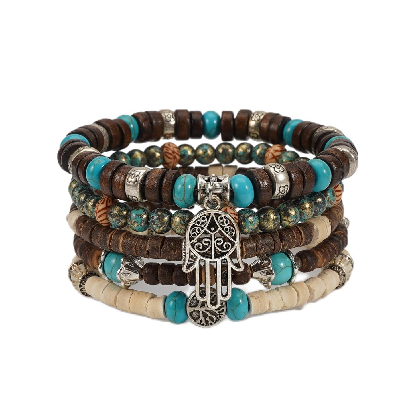 Briutn Boho Bracelets for Women Stackable Wooden Turquoise Adjustable Stretch Bracelet for Men