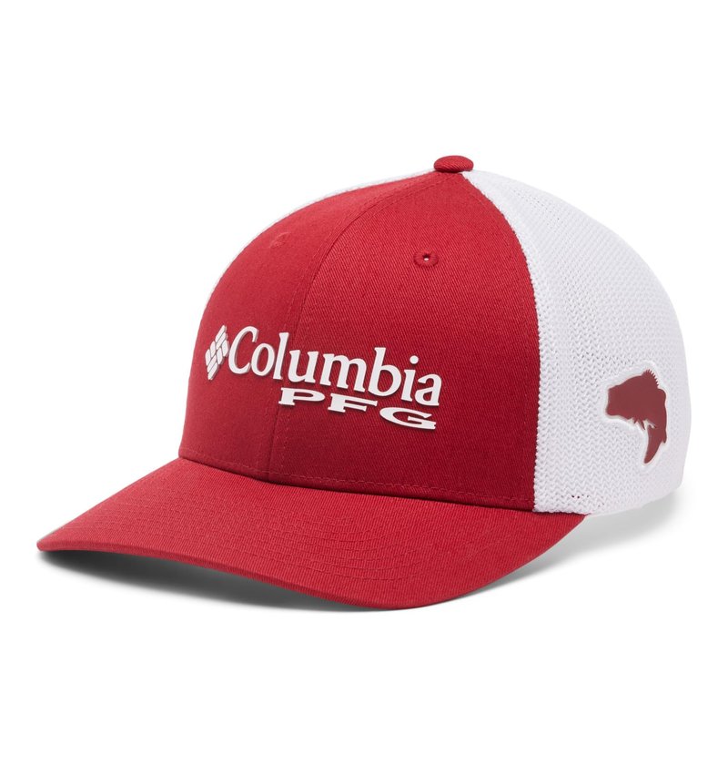 Columbia Unisex PFG Logo Mesh Ball Cap - High Crown, Beet, Large/X-Large