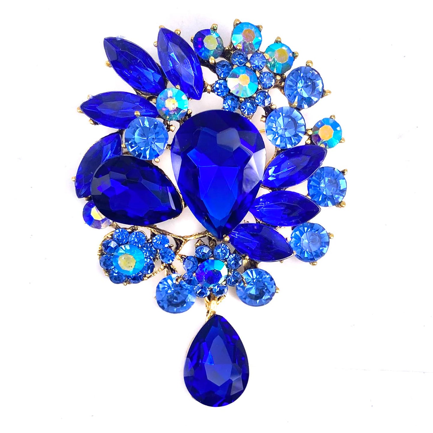 LAXPICOL Vintage Wedding Bridal Big Blue Crystal Rhinestone Tear drop Brooch Pin for Women