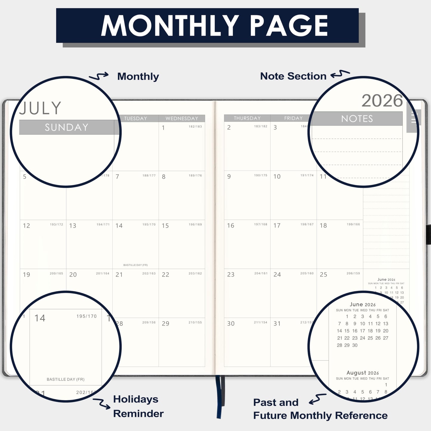 Planner 2026-2027 - Planner Weekly and Monthly 2026-2027, Jul 2026 - Jun. 2027, 8.5" x 11", Academic Calendar, Leather Cover Planners with Thick Paper, Back Pocket with Notes Pages - Grey