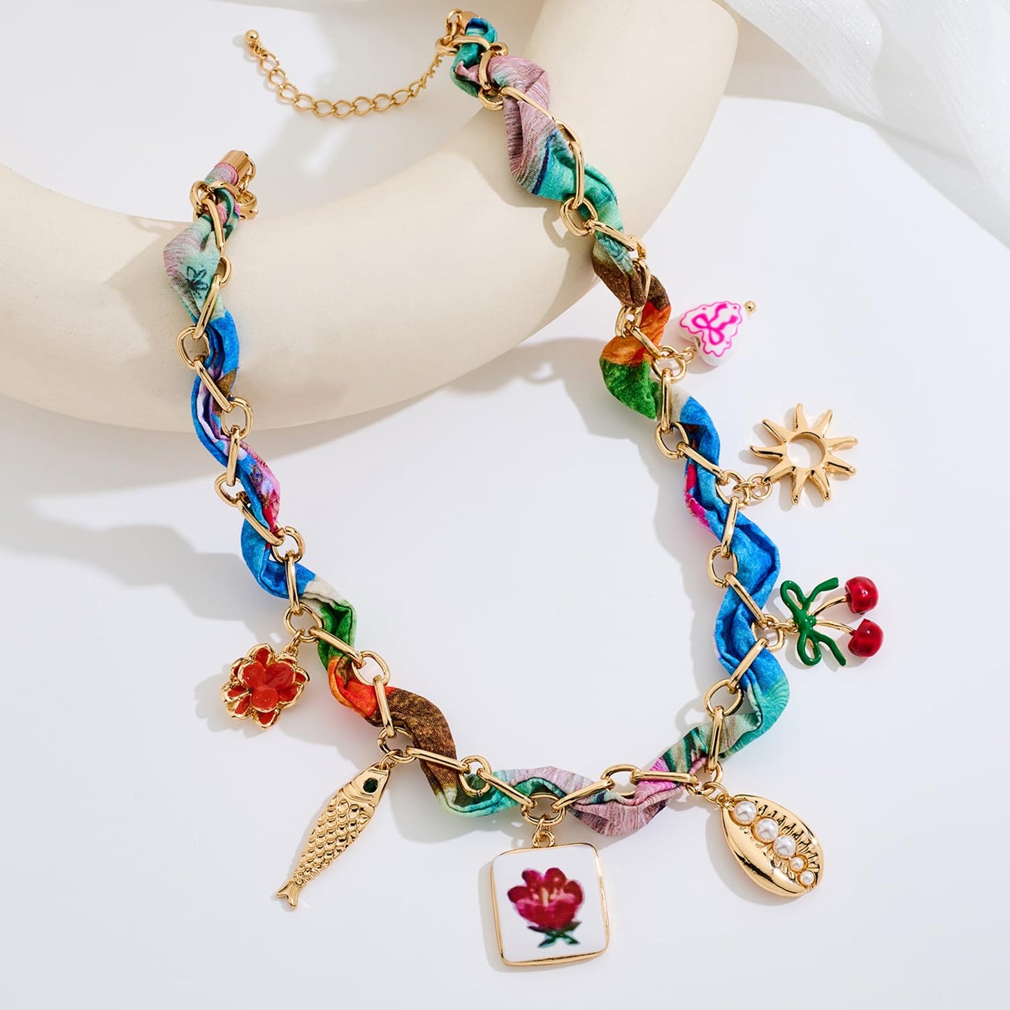 LILIE&WHITE Gold Layered Necklace for Women Trendy Heart Pendant Necklaces Bandana Necklace With Evil Eye Heart Jewelry Gift