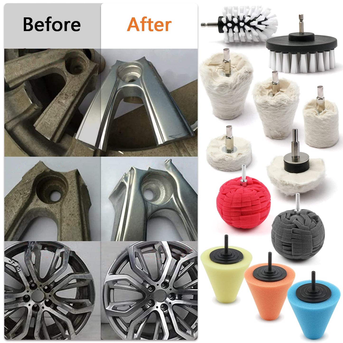 Medoon Polishing Pad Buffing Wheel Kit 12 Pack, Polishing Ball for Drill,for Car Care Metal Aluminum Stainless Steel Chrome Wood Plastic Ceramic Glass Woods Fabric Cotton Machine Jewelry