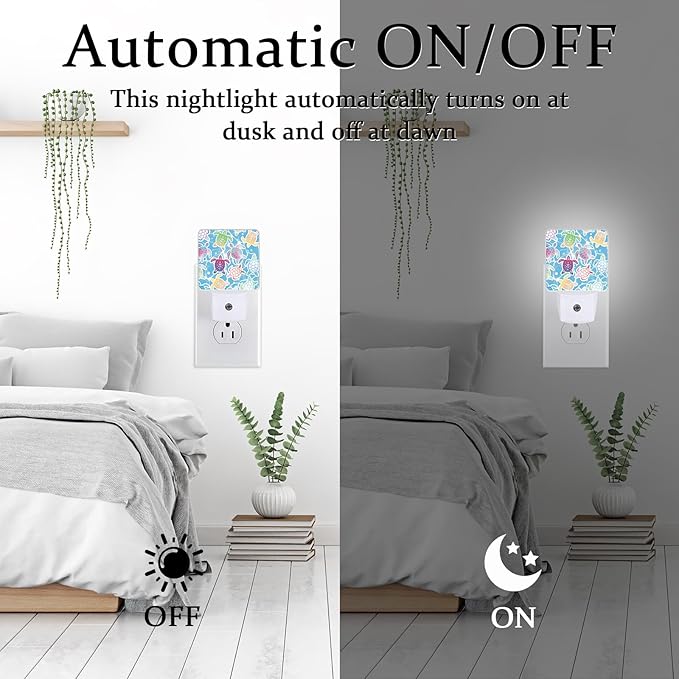 Colorful Turtle Night Light, Plug-into Wall Sea Nightlight Lamp with Dusk to Dawn Sensor, Led Lamp 0.5W Energy Efficient for Boys Girls Adults Home Decor