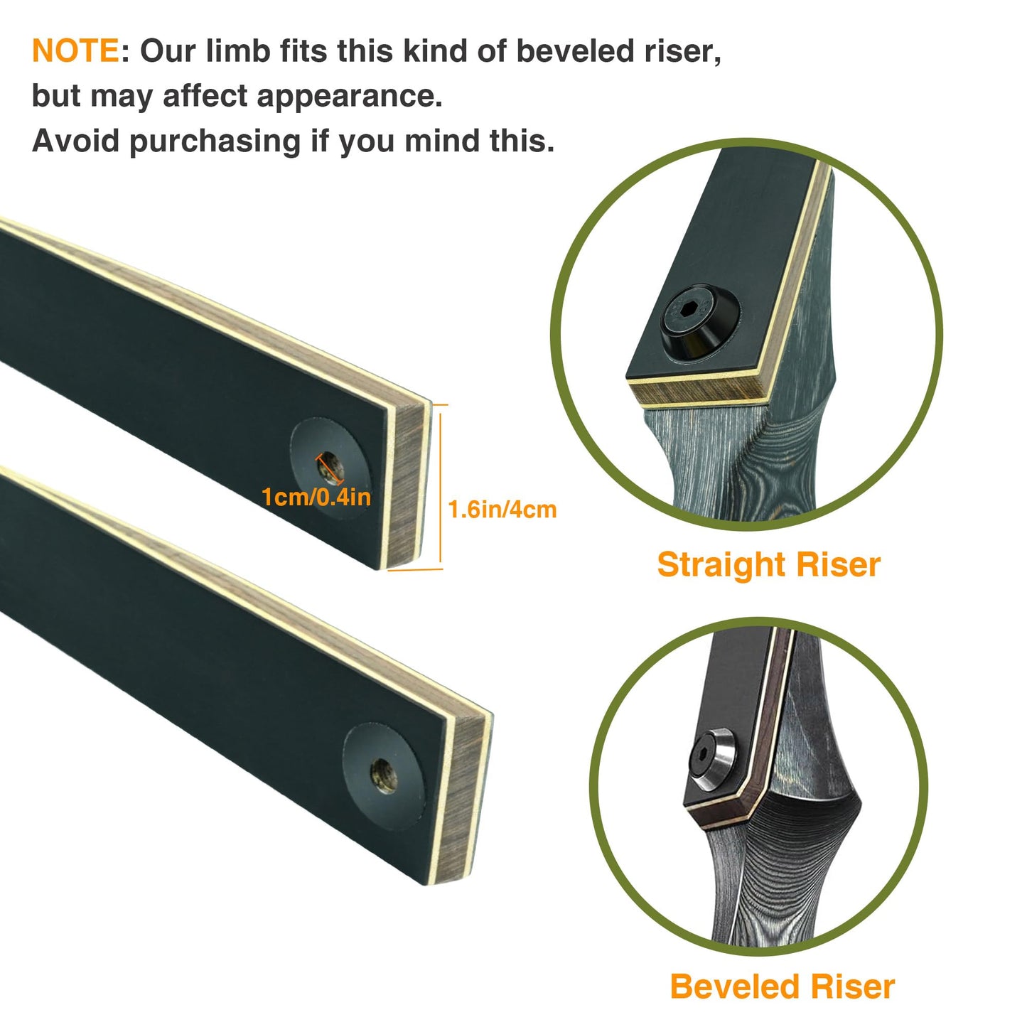 Black Hunter Original Takedown Longbow Limbs Replacement, GLURAK 45lb Fiberglass and Bamboo Sheet Laminated Bow Limbs