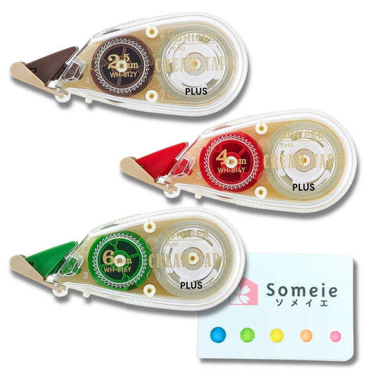 Correction Tape Whiper Petit Cream Color Tape 3 Size Set 2.5mm, 4mm, 6mm(1/10 in,1/6 in,1/4in) And Sticky Notes Set WH-812Y 51-641, WH-814Y 51-642, WH-816Y 51-644